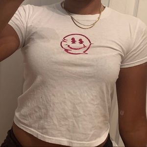 Pink and white sparkly smiley baby tee